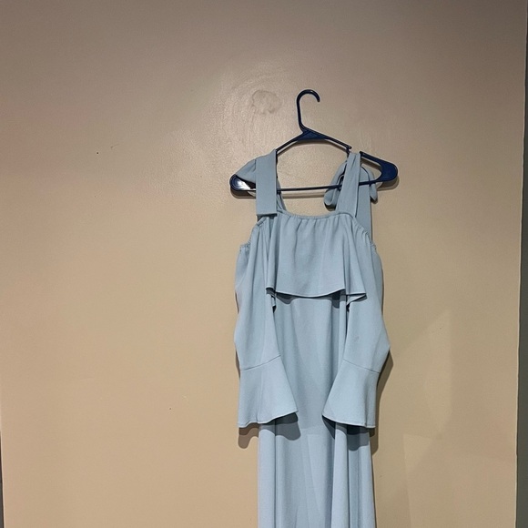 Ganni Women's Cold Shoulder Bow Dress Midi Clark Sterling Blue Size 36 - Picture 6 of 13